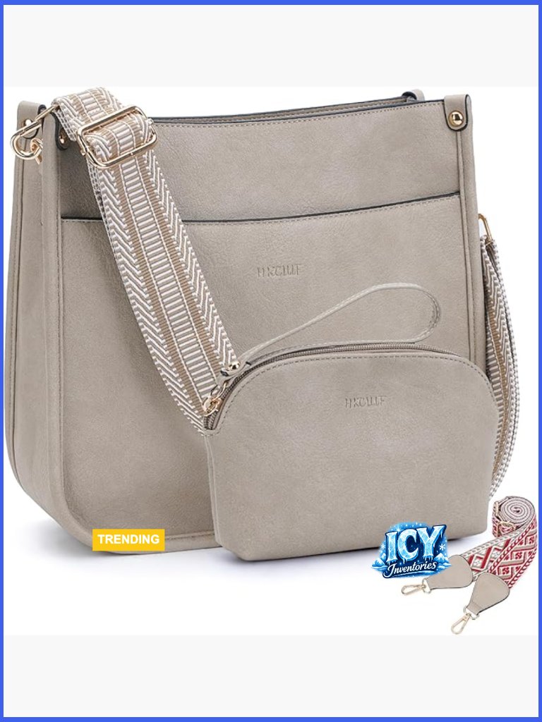 2-Piece Vegan Leather Crossbody Bag Set With Adjustable Straps